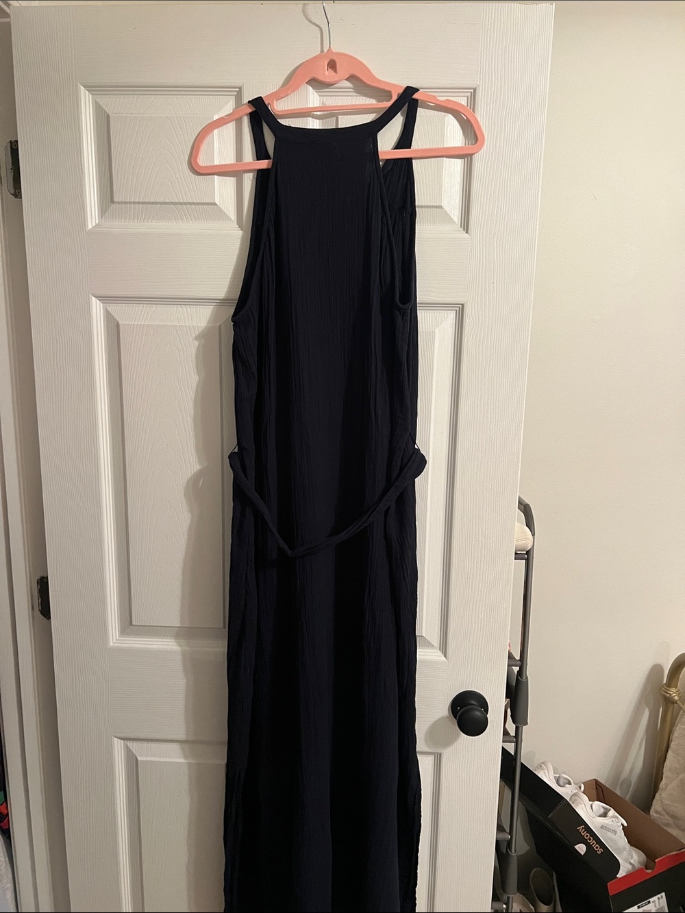 LOFT Navy Blue Maxi Dress with Waist Tie - Picture 3 of 4